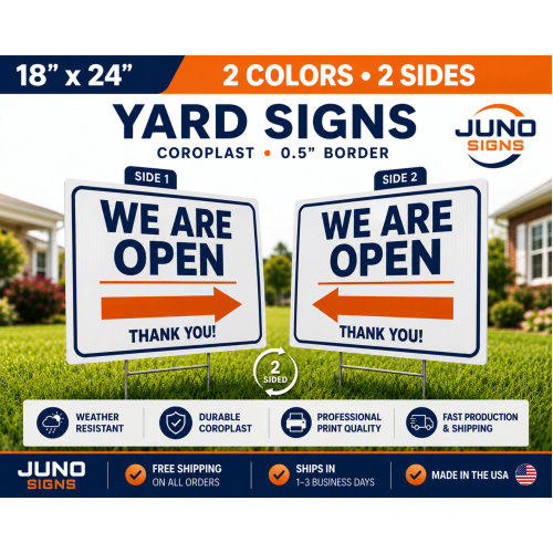 18x24 Yard Signs – 2 Colors, 2 Sides (0.5" border) 18x24 Yard Signs – 2 Colors, 2 Sides (0.5" border)